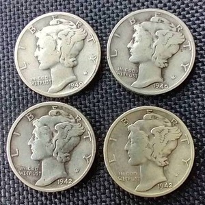 lot 51 image: (4) Mercury Dimes