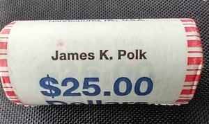 lot 53 image: Uncirculated $25 Presidential Dollar Roll - James K. Polk