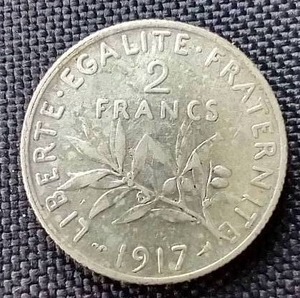 lot 64 image: 1917 French Silver 2 Franc Coin