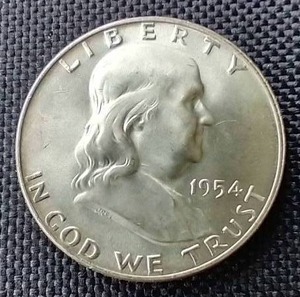 lot 71 image: Beautiful Uncirculated 1954-D Franklin Half Dollar