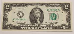4 Rare Uncirculated Two Dollar Bills In Sequential Number Order