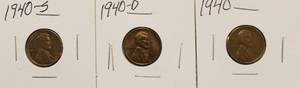 1940, 1940 D, 1940 S Wheat Back Pennies