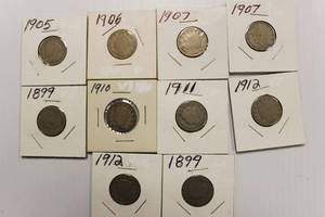 10 Liberty Head V - Back Nickels, 1899 - 1912