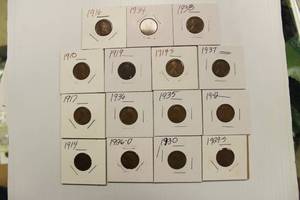 15 Semi Key Dates Wheat Back Pennies, 1910 - 1942