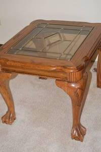 5 - Vintage Wood and Glass Claw Foot Side Table