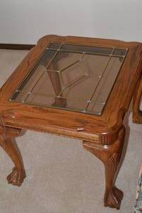 5 - Vintage Wood and Glass Claw Foot Side Table