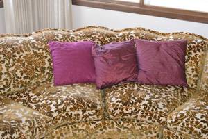 5 - Vintage Ornate Pattern L-Shaped Sofa with Three Pillows