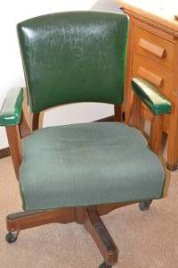 Vintage Green Leather Reupholstered Wheely Desk Chair