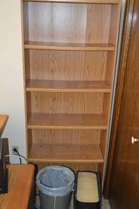 Wooden Shelf with Trash Bin and Shredder