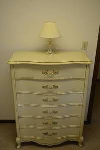 8 - Vintage Decorative Highboy Dresser with Small Lamp
