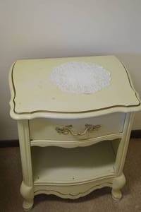 8 - Vintage NightstandSide Table With Lace Doily