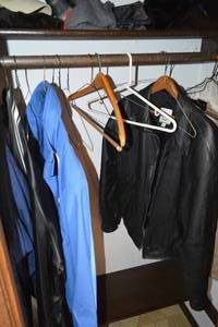 Closet Contents - Leather Jackets, Hats, Windbreakers, Etc,