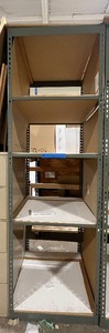 Metal Storage Rack with fiberboard shelves. Measures approx 30 w X 30 d x 96 H.
