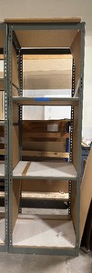 Metal Storage Rack with fiberboard shelves. Measures approx 30 w X 30 d x 90 H