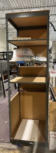 Metal Storage Rack with fiberboard shelves. Measures approx 30 w X 30 d x 96 H.