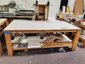Solid Wood Work Table With 34 Plywood Top. Measures 96 L X 48 W X 36 H.