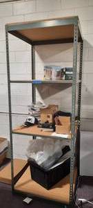 Metal Storage Rack with fiberboard shelves. Measures approx 96 H x 36 D x 36 W.