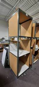 Metal Storage Rack with fiberboard shelves Measures approx 30 w X 30 d x 96 H.