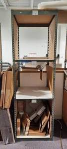 Metal Storage Rack with fiberboard shelves. Measures approx 30 w X 30 d x 96 H.