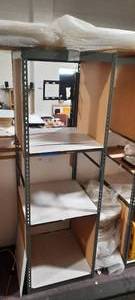 Metal Storage Rack with fiberboard shelves. Measures approx 30 w X 30 d x 96 H