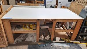 Solid Wood Work Table with 34 Plywood Top. Measures approx 97 L X 49 W X 37 H