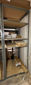 Metal Storage Rack with fiberboard shelves. Measures approx 30 w X 30 d x 96 H