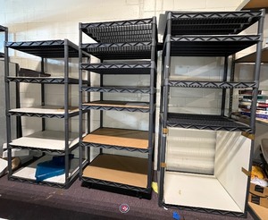 (3) Heavy Duty Connect-a-shelf organizers. Shelves are ventilated. Measuring 36 L x 24 D X 80 H and 72 H