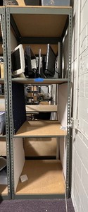 Metal Storage Rack with fiberboard shelves. Measures approx 30 w X 30 d x 96 H