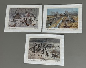 (3) Les Kouba Signed Prints In Season, Leaving Shelter, Heading for Shelter. 10 x 7.5