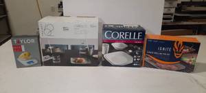 Solene Square dinnerware set Corelle Dinnerware set Ignite 3 pc grill pan Taylor Glass Platform Digital Kitchen Scale.