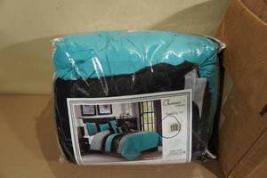 Chezmoi Collection 7-Piece Queen Luxury Comforter Set -TealBlueBlackGray