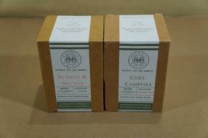 Begonia and Bench Candles -Sunrise & Nectar, Cozy Campfire