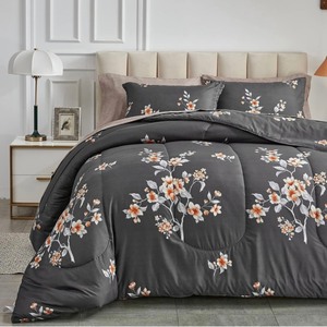 7-Piece California King Comforter Set  -Dark Gray Floral