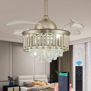Yolizuot 48 Dimmable Crystal Ceiling Fan with Light -Nickel Finish