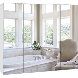 Fotosok 3-Door Bathroom Mirror with Storage -White, 27.6x23.6