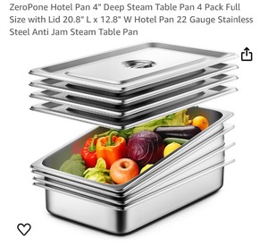 4 ZeroPone 4 Deep Steam Table Pans with Lids 20.8x12.8