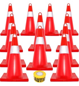 Zonegrace 12-Pack 18 Traffic Safety Cones with Caution Tape