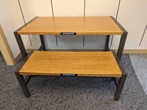 Wood and Metal framed picnic table and single bench style retail display