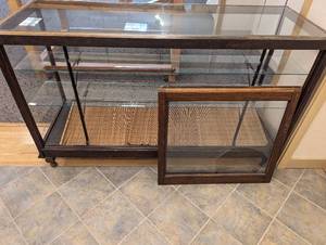 Vintage Wood and Glass encased retail display with inner glass tiers