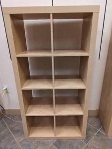 Heavy duty wood framed 8-cubby shelf just under 5 tall