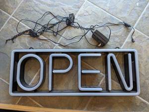 Tubular style led OPEN sign (includes power supply and petite hooked chains to suspend)