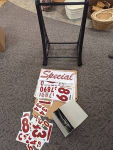 Magio Master Easel style Dual sided indooroutdoor retail signage display on wheels PLUS numbers and lettering - Some Pieces Missing