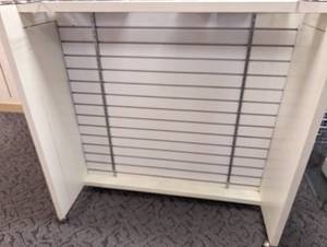 Slatted wood painted dual recessed side and end rolling retail display