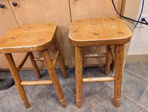 Pair of pre-loved wood log style backless stools