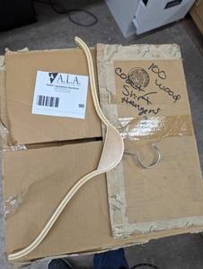 Large box of wood shirtcoat hangers