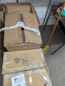 (3) large boxes of assorted plastic pant and shirtcoat hangers