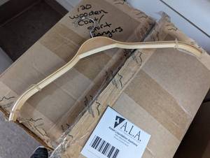Large box of wood shirtcoat hangers