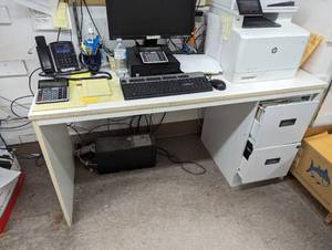 Coated wood office tabledesk plus stand size metal 2-drawer file cabinet (NO CONTENT)