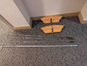 Pair of Wood mount Coat hooks and (4) retail reacher helping arms