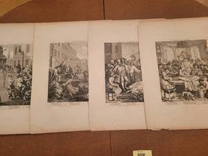 lot 14 image: Set of Eight 18th Century Themed Engravings Depicting Stages of Cruelty
